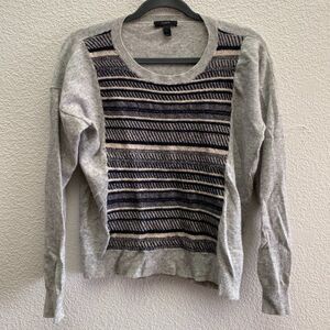 J.Crew Textured Stripe Wool Angora Rabbit Hair Sweater Grey Black 08423 Large